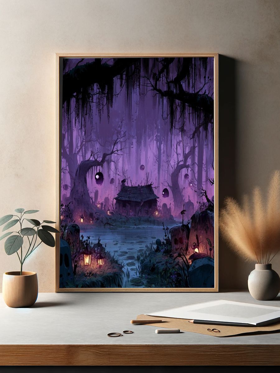 Haunted Forest Shrine Illustration Poster. — room view 2