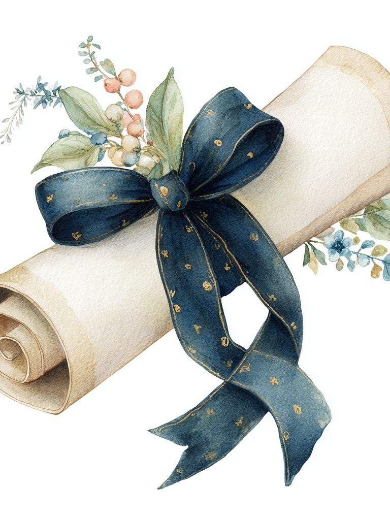 Watercolor Scroll Ribbon Botanical Print. poster — illustration art