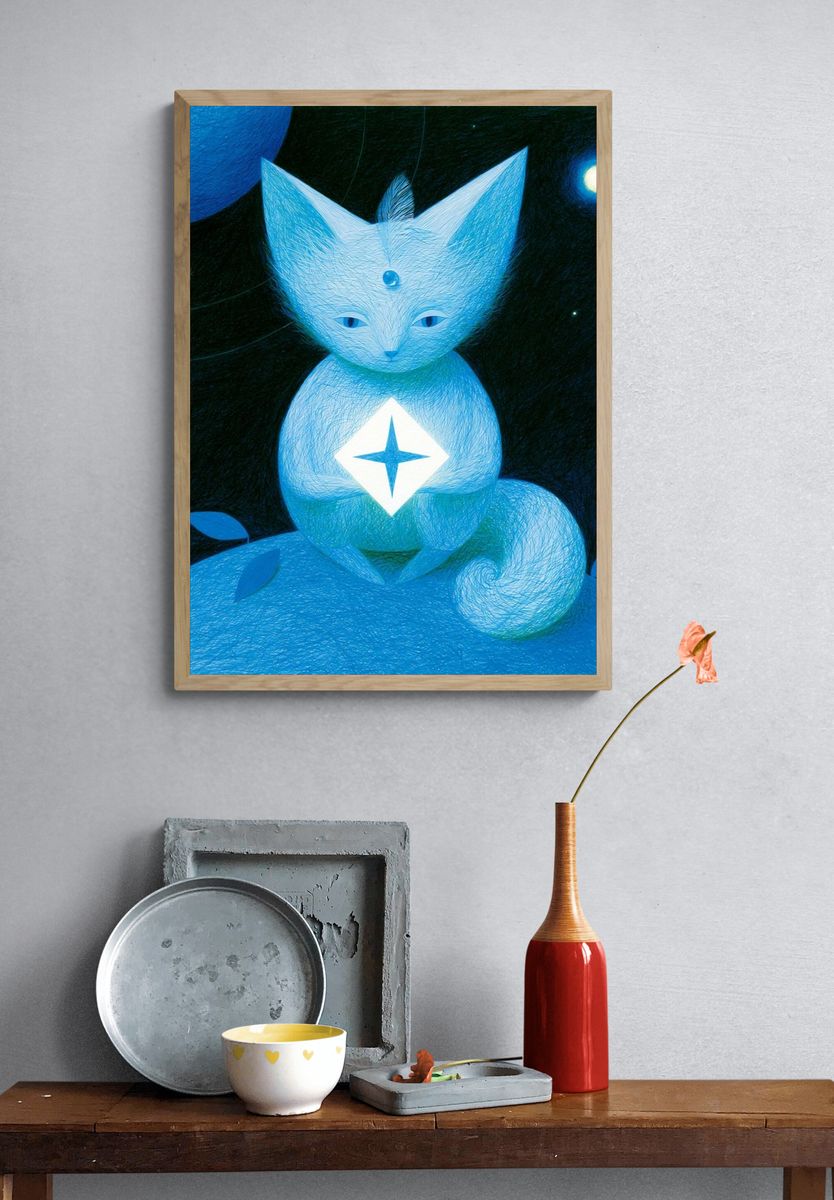 Celestial Cat Illustration Print. — room view 3