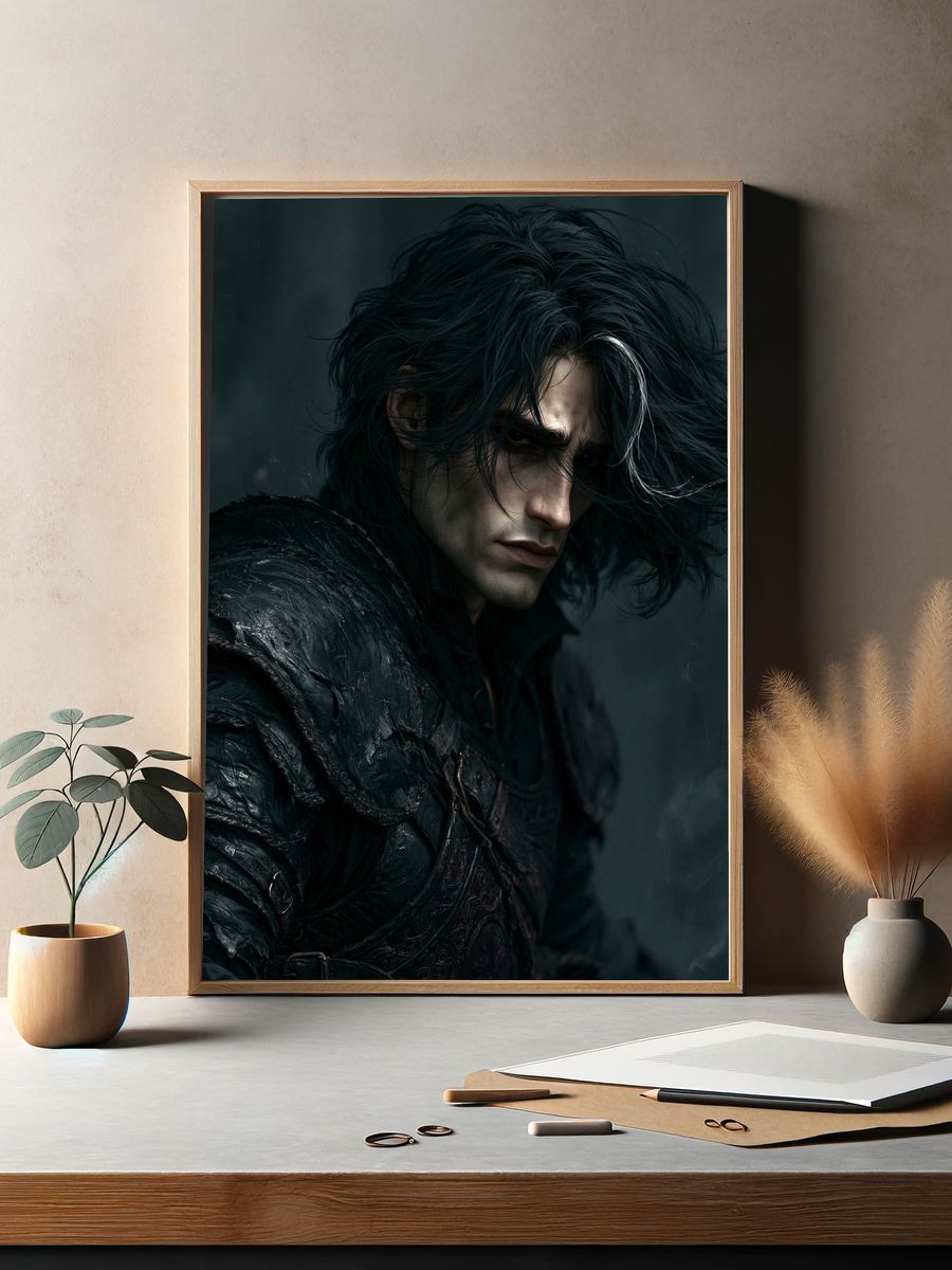 Dark Fantasy Warrior Portrait Print. — room view 2