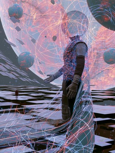 Cosmic Figure Surrealism Poster. poster print