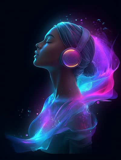Neon Headphones Portrait Print. poster print