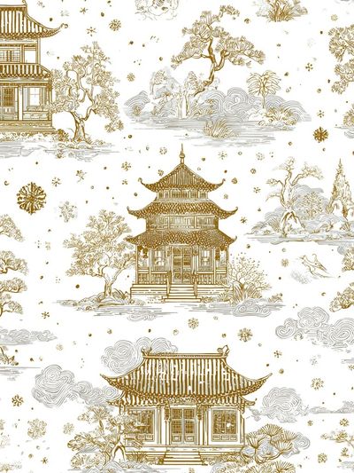 Japanese Pagoda Toile Print. poster print