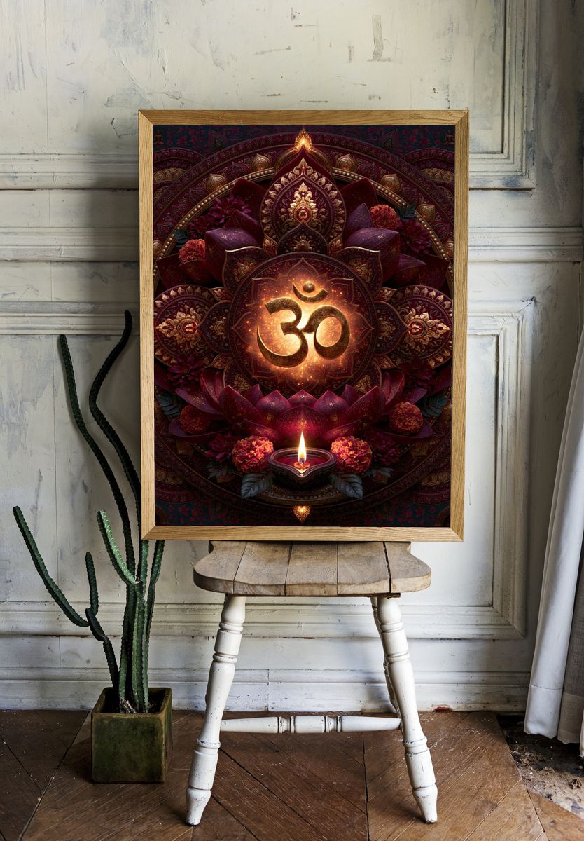 Om Lotus Mandala Typography Poster. — room view 1