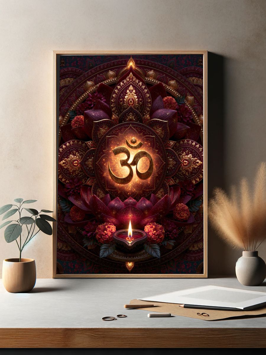 Om Lotus Mandala Typography Poster. — room view 2