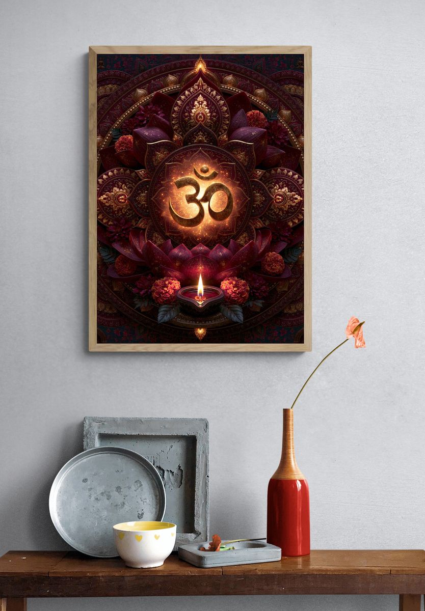 Om Lotus Mandala Typography Poster. — room view 3