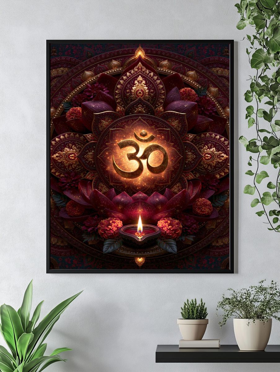 Om Lotus Mandala Typography Poster. — room view 4
