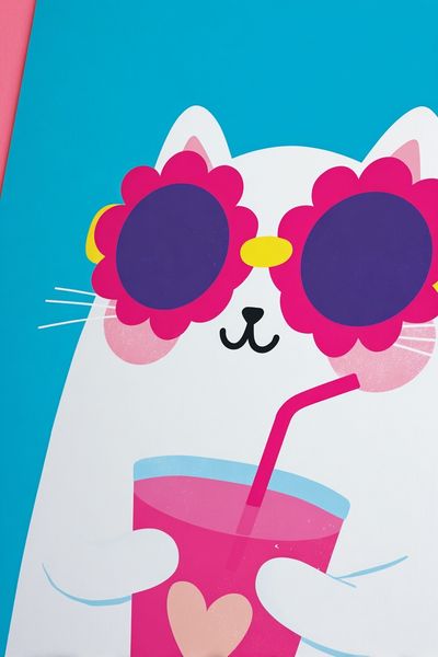 Cool Cat with Drink Cartoon Poster. poster print