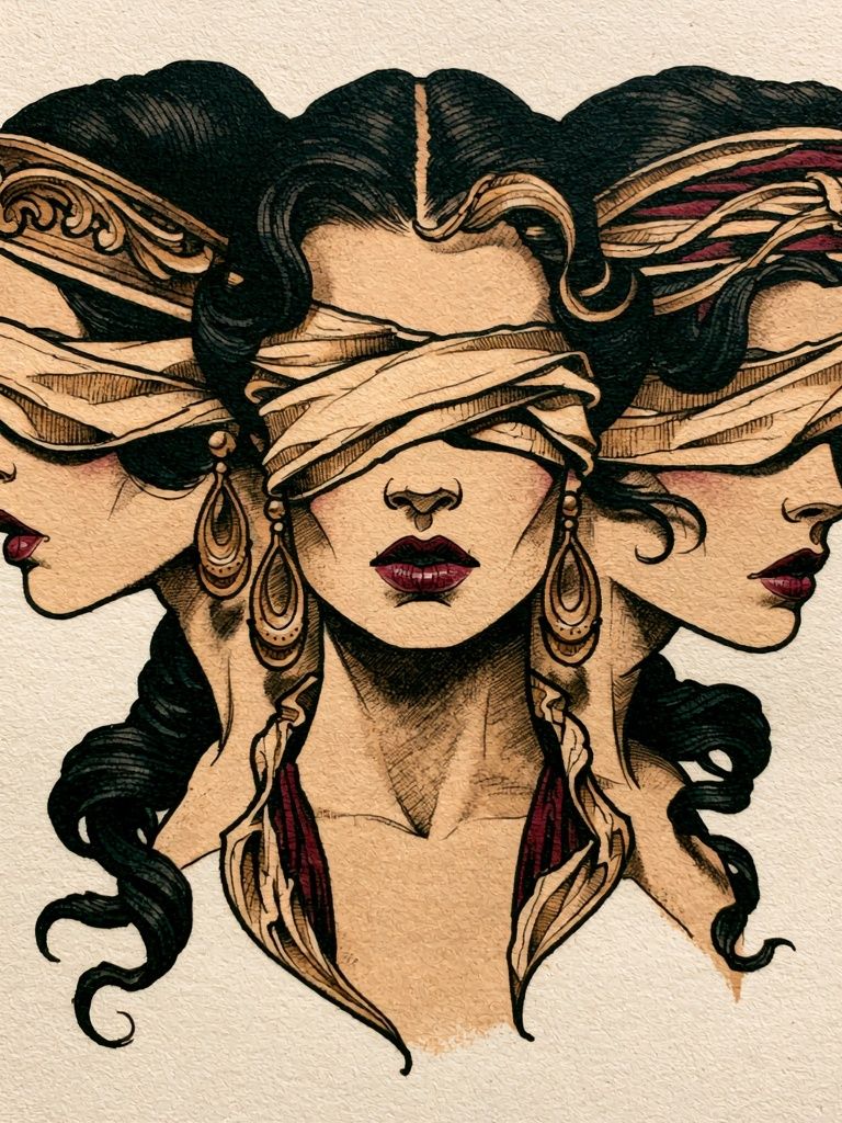 Blindfolded Women Illustration Poster. poster — illustration art