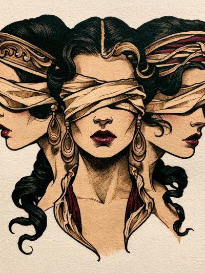 Blindfolded Women Illustration Poster. poster