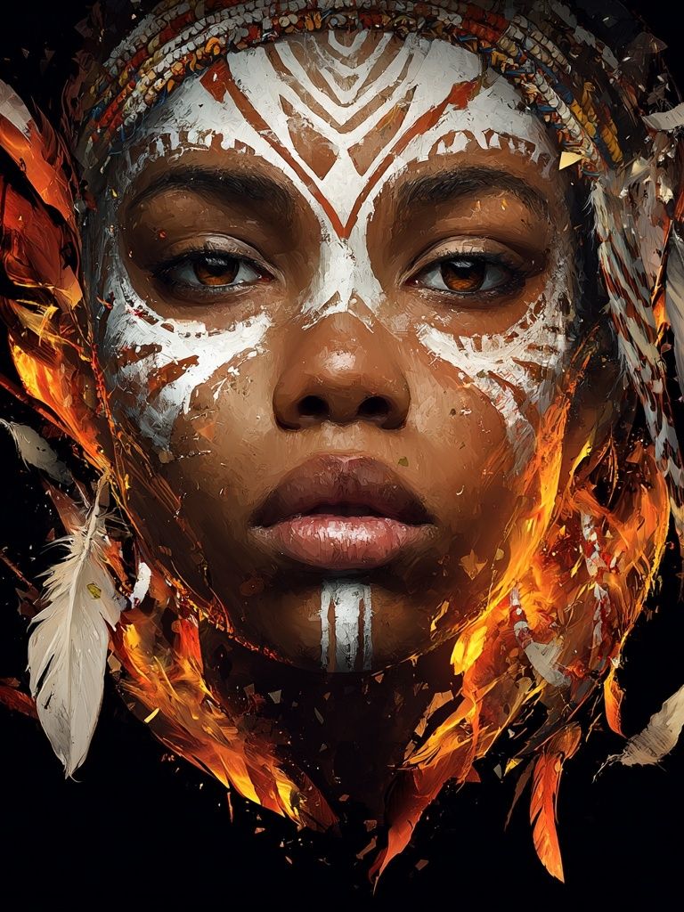 Tribal Fire Portrait Print. poster detail