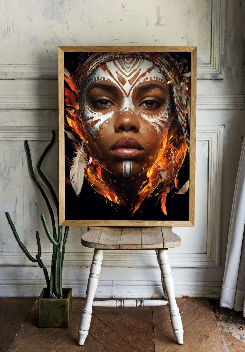Tribal Fire Portrait Print. — room view 1