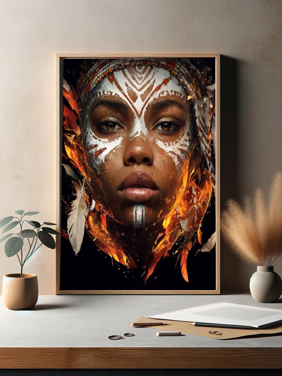 Tribal Fire Portrait Print. — room view 2