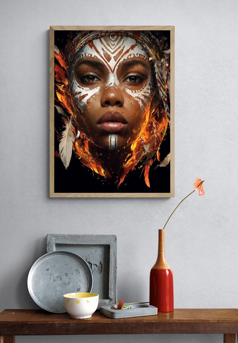 Tribal Fire Portrait Print. — room view 3
