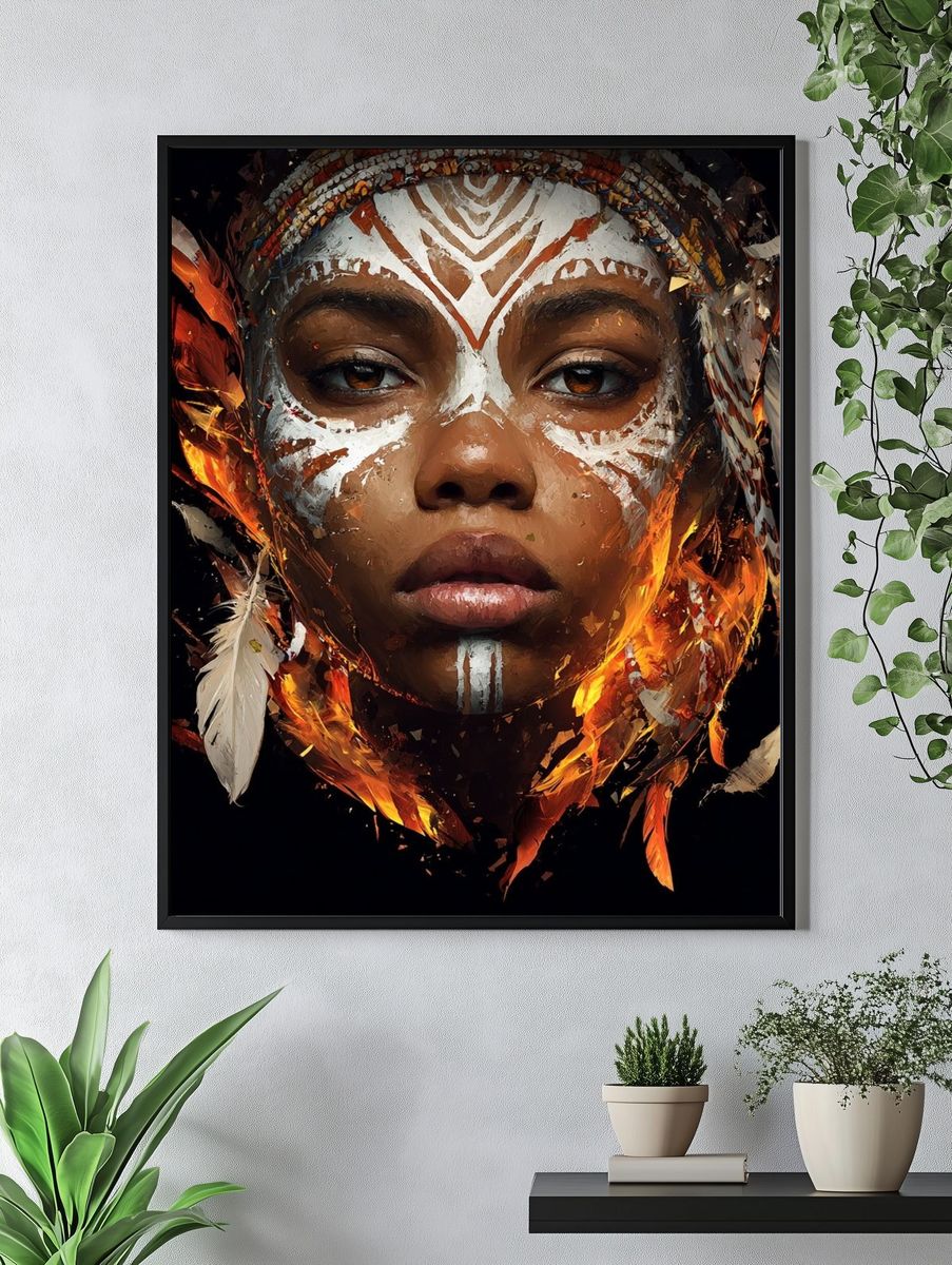 Tribal Fire Portrait Print. — room view 4