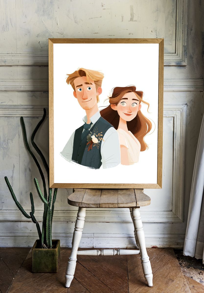 Wedding Couple Illustration Poster. — room view 1