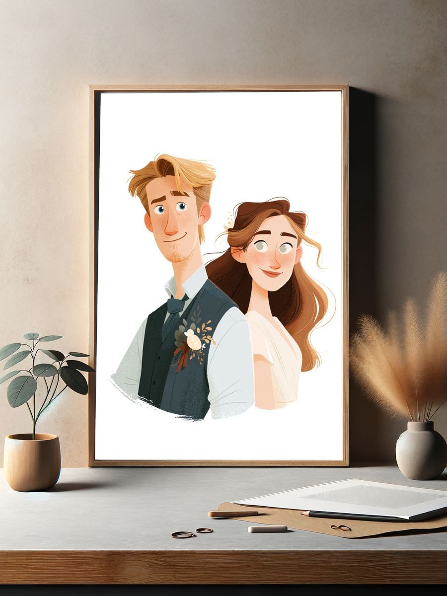 Wedding Couple Illustration Poster. — room view 2