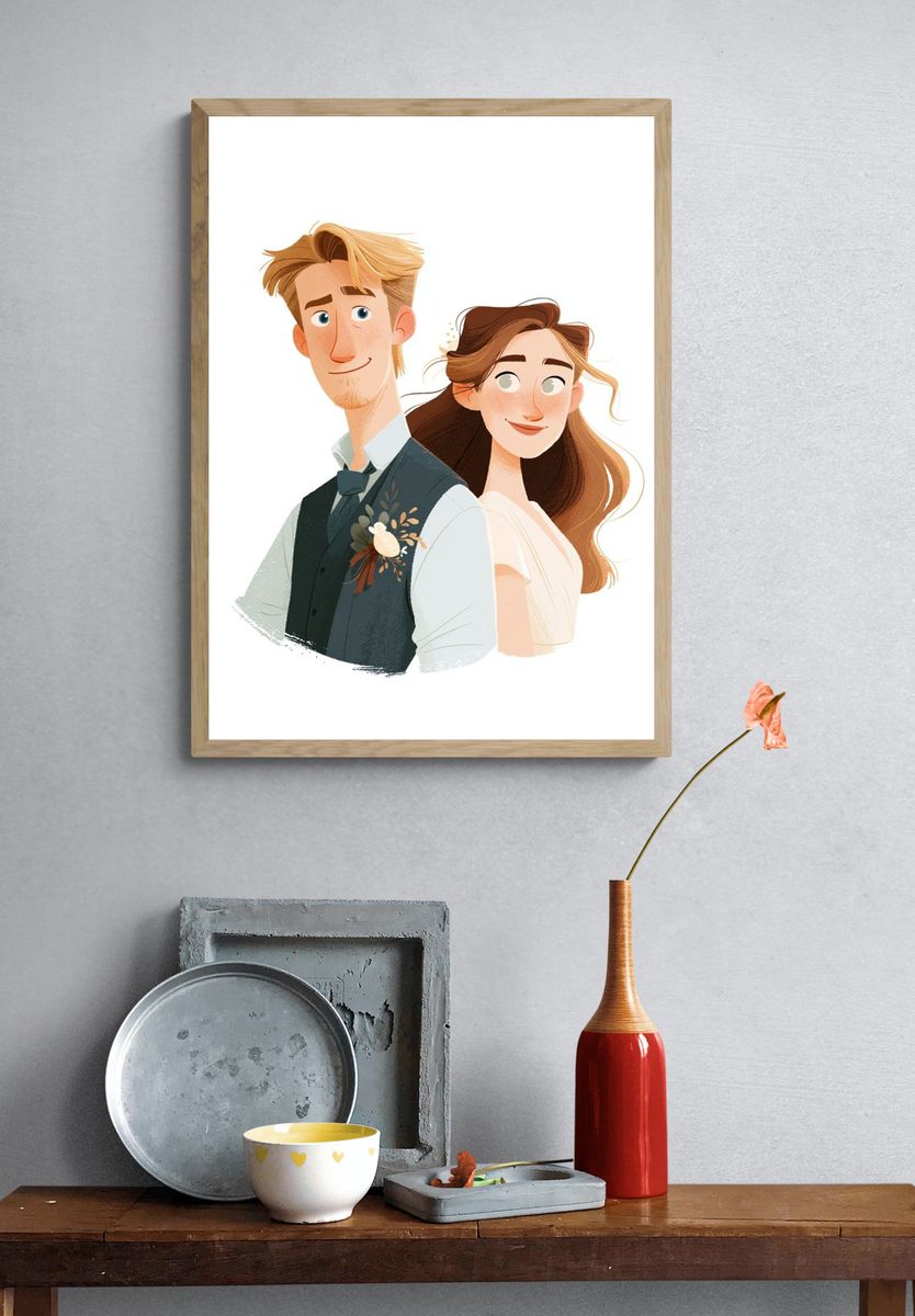 Wedding Couple Illustration Poster. — room view 3