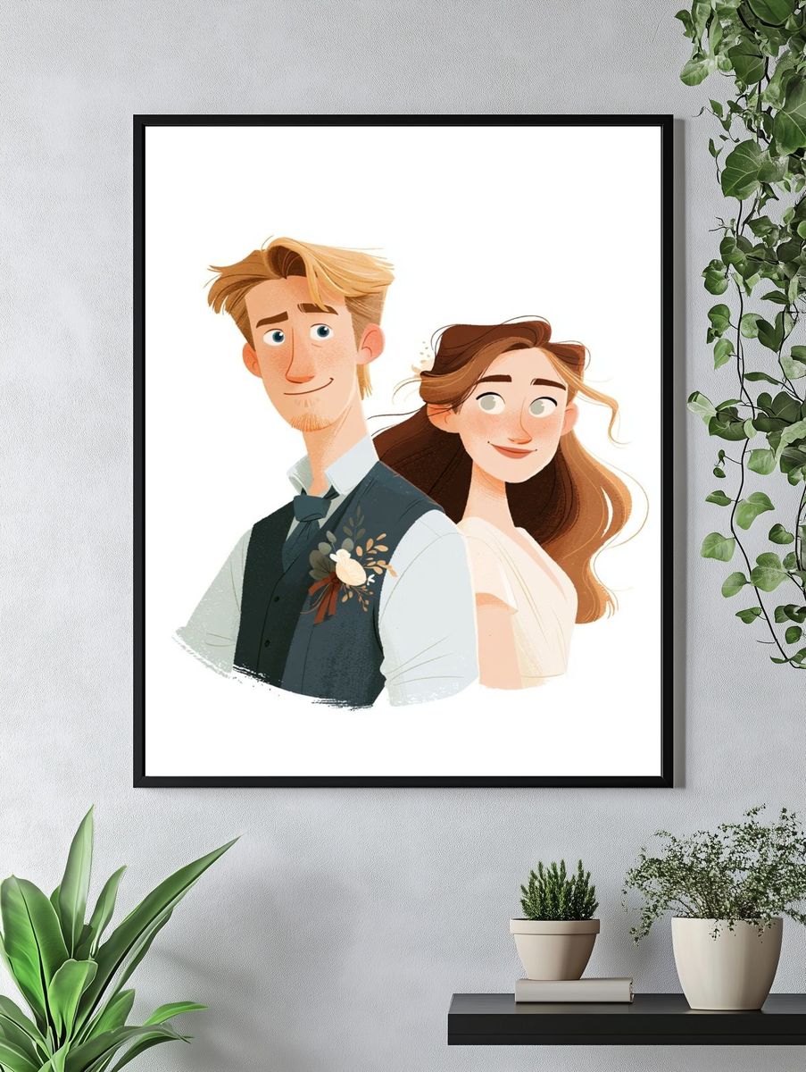 Wedding Couple Illustration Poster. — room view 4