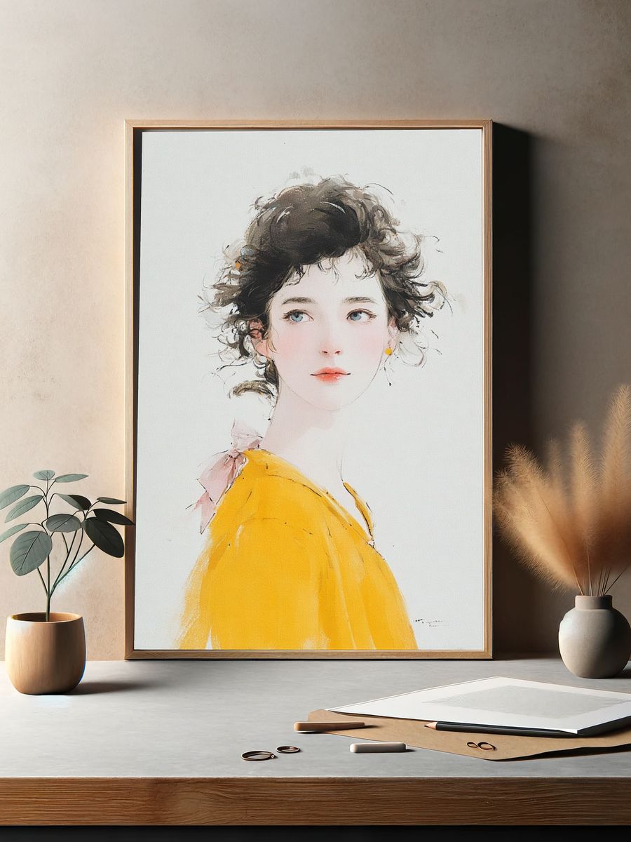 Portrait of a Young Woman — Illustration Print. — room view 2