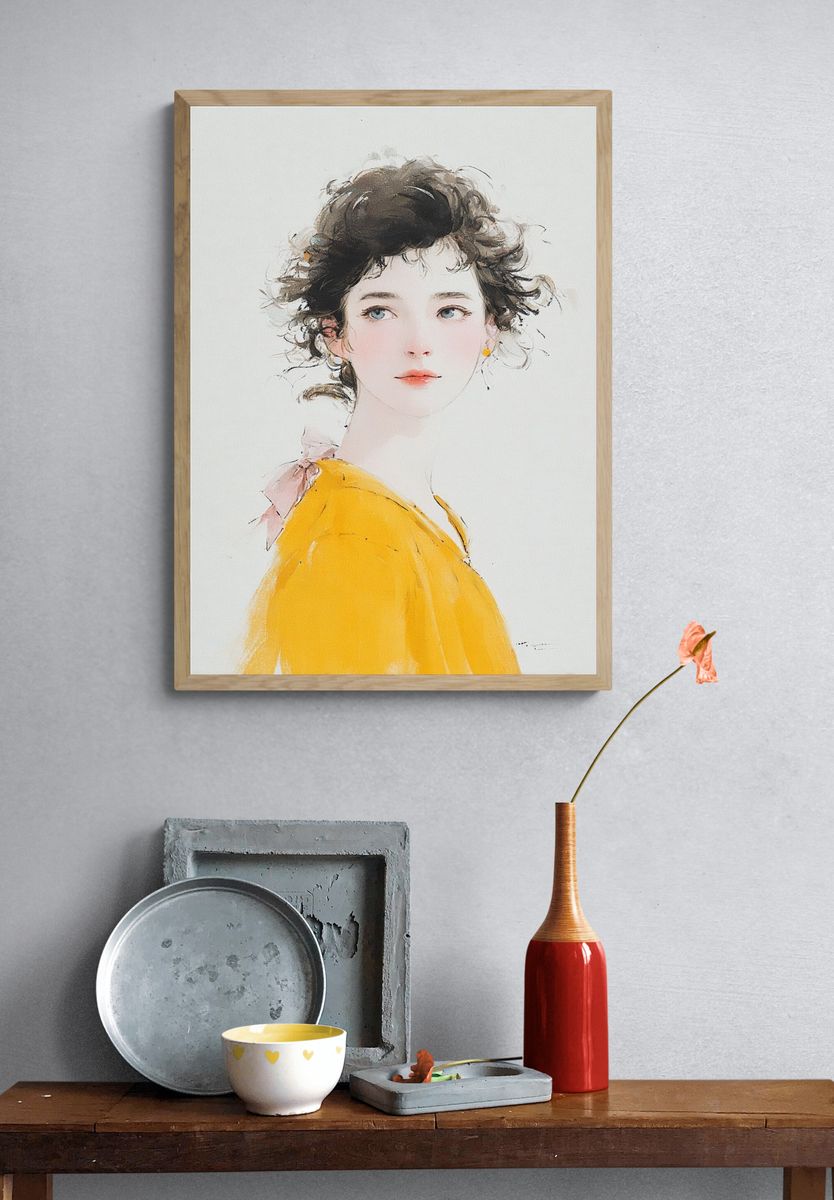 Portrait of a Young Woman — Illustration Print. — room view 3