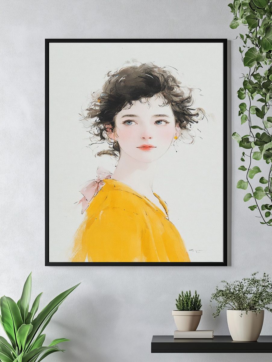 Portrait of a Young Woman — Illustration Print. — room view 4