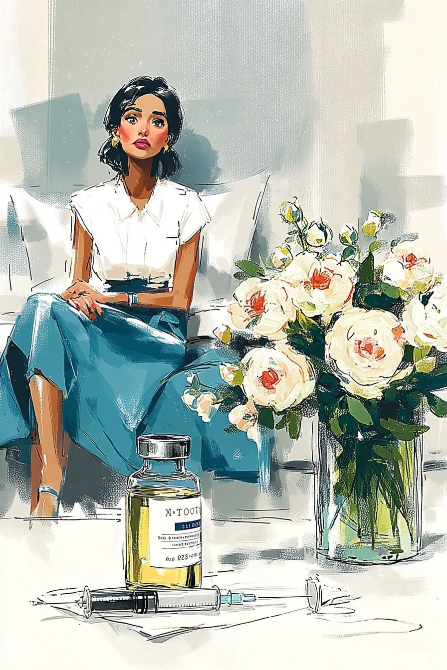 Elegant Woman with Flowers — Illustration Print. poster detail
