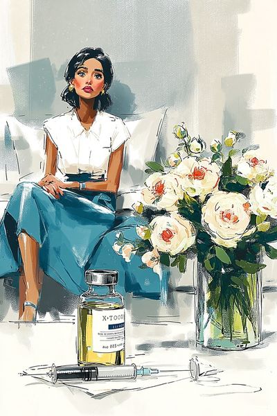 Elegant Woman with Flowers — Illustration Print. poster