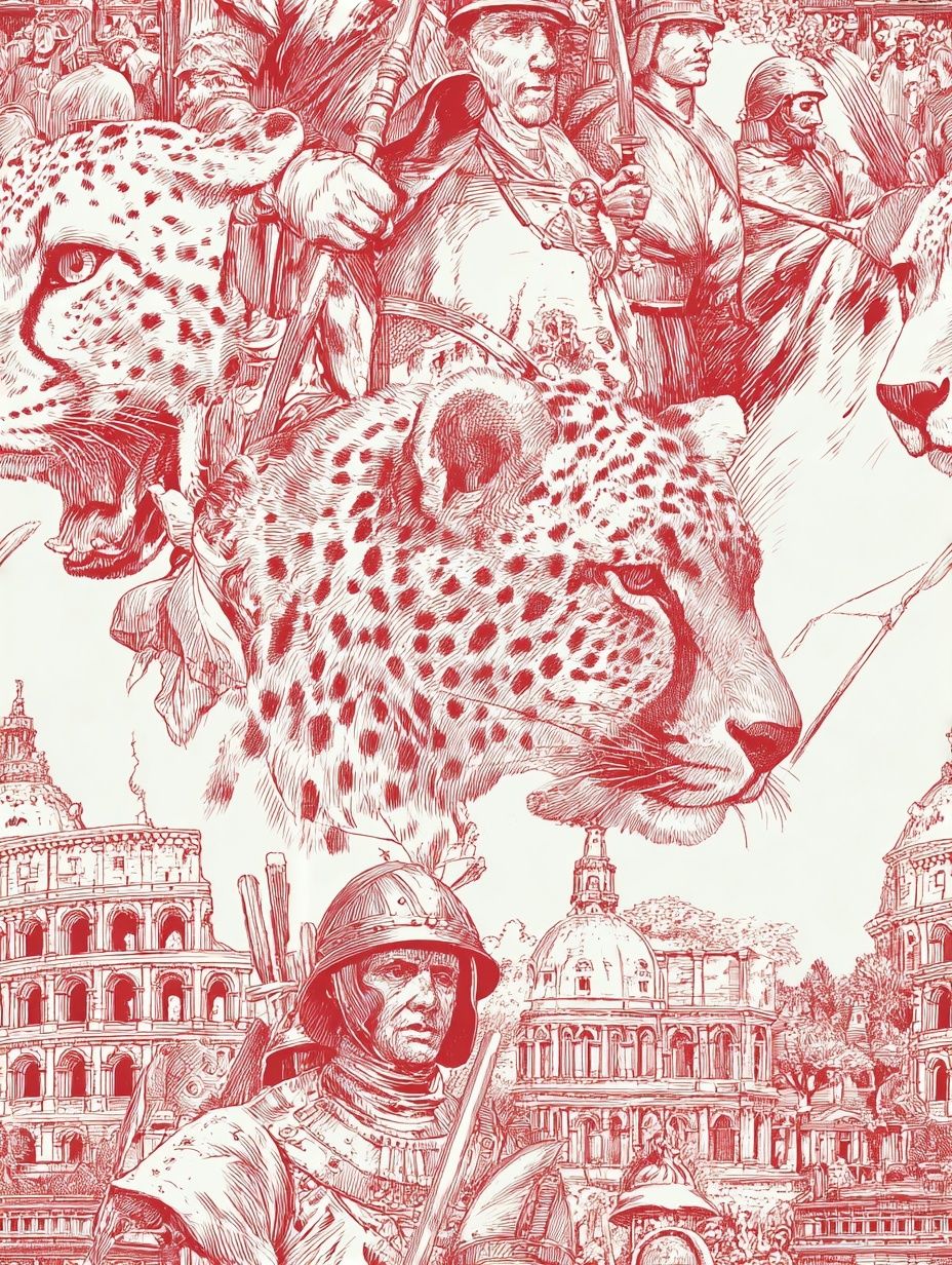 Leopard and Gladiators — Illustration Print. poster — illustration art