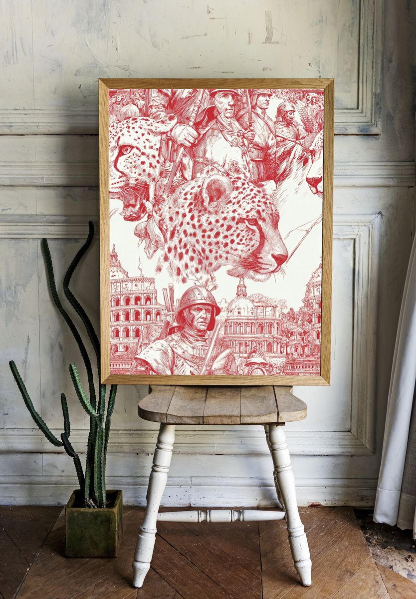 Leopard and Gladiators — Illustration Print. — room view 1