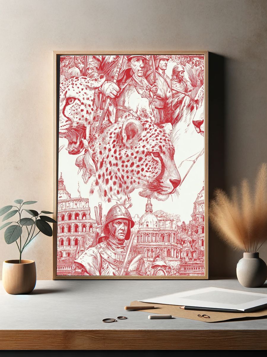 Leopard and Gladiators — Illustration Print. — room view 2