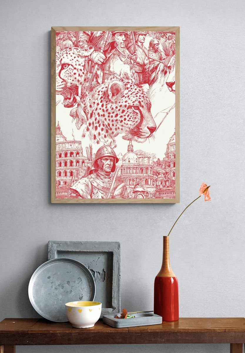 Leopard and Gladiators — Illustration Print. — room view 3