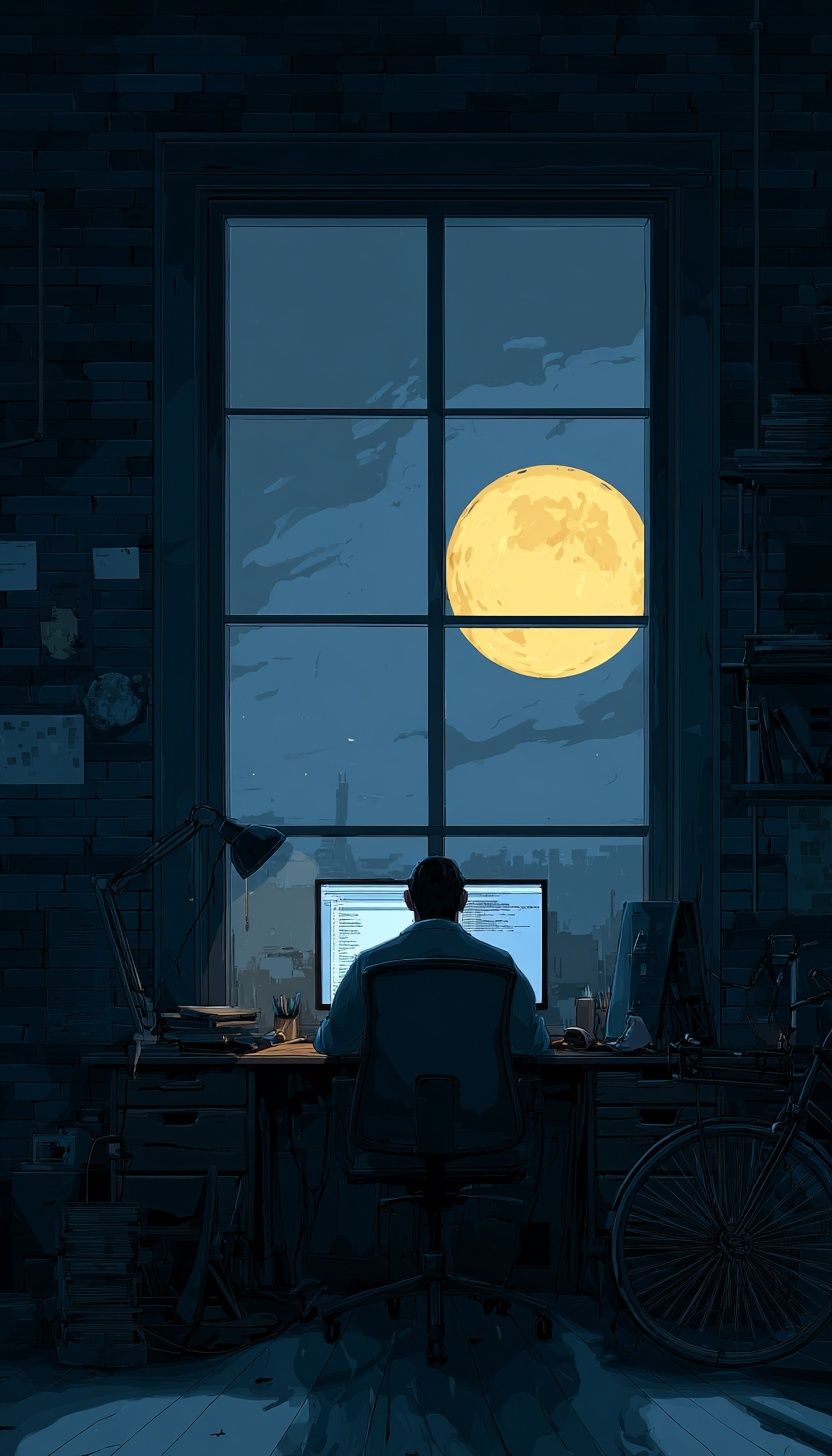 Moonlit Workspace — Illustration Print. poster detail