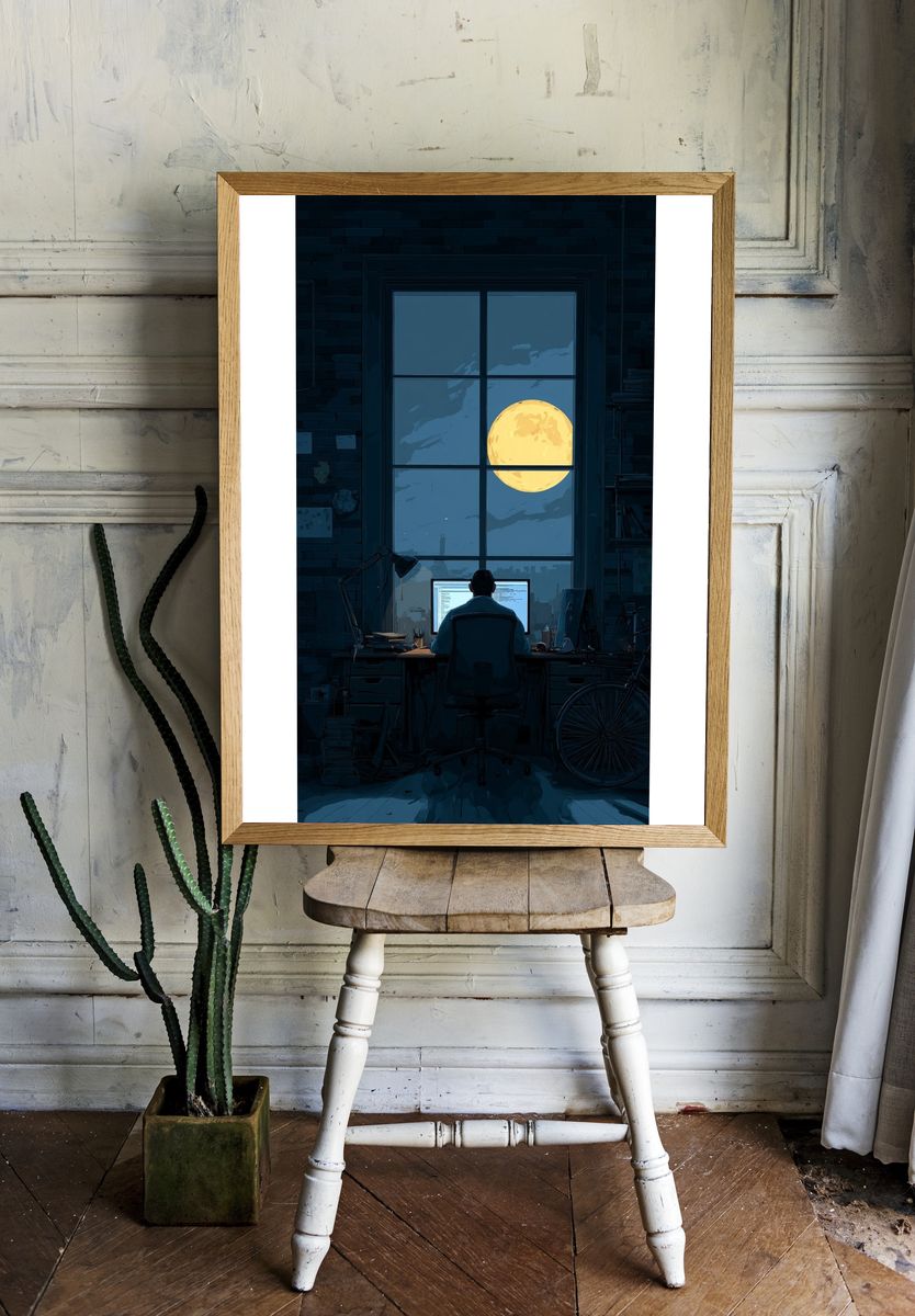 Moonlit Workspace — Illustration Print. — room view 1