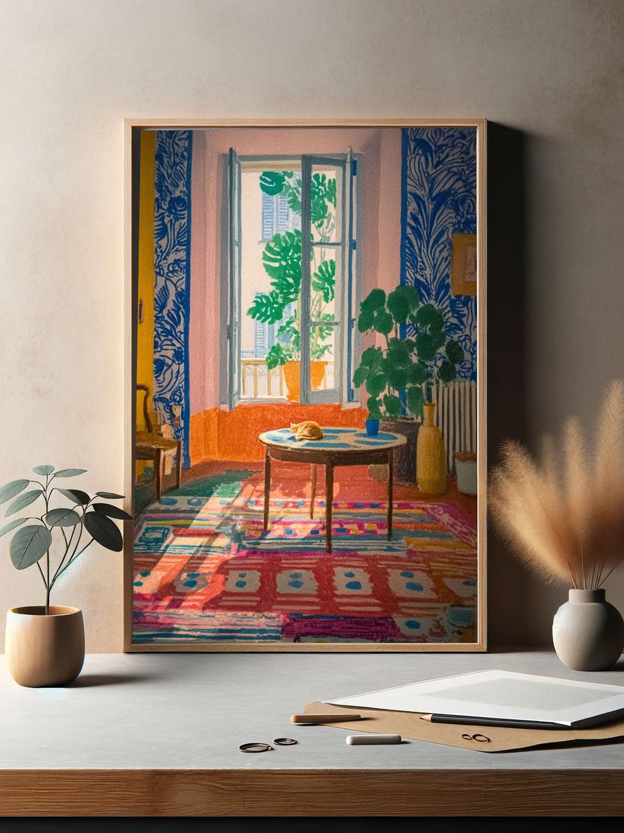 Cozy Living Room — Watercolor Print. — room view 2