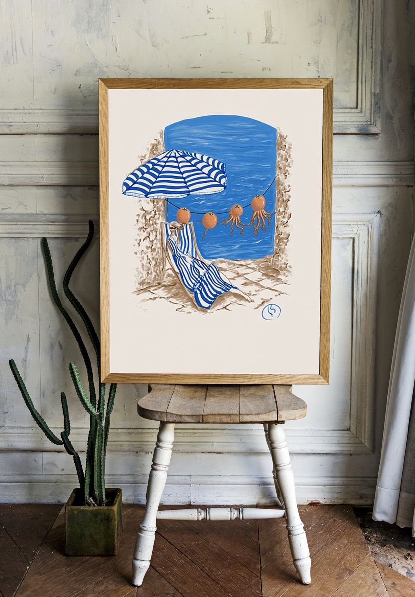 Beachside Relaxation — Illustration Print. — room view 1