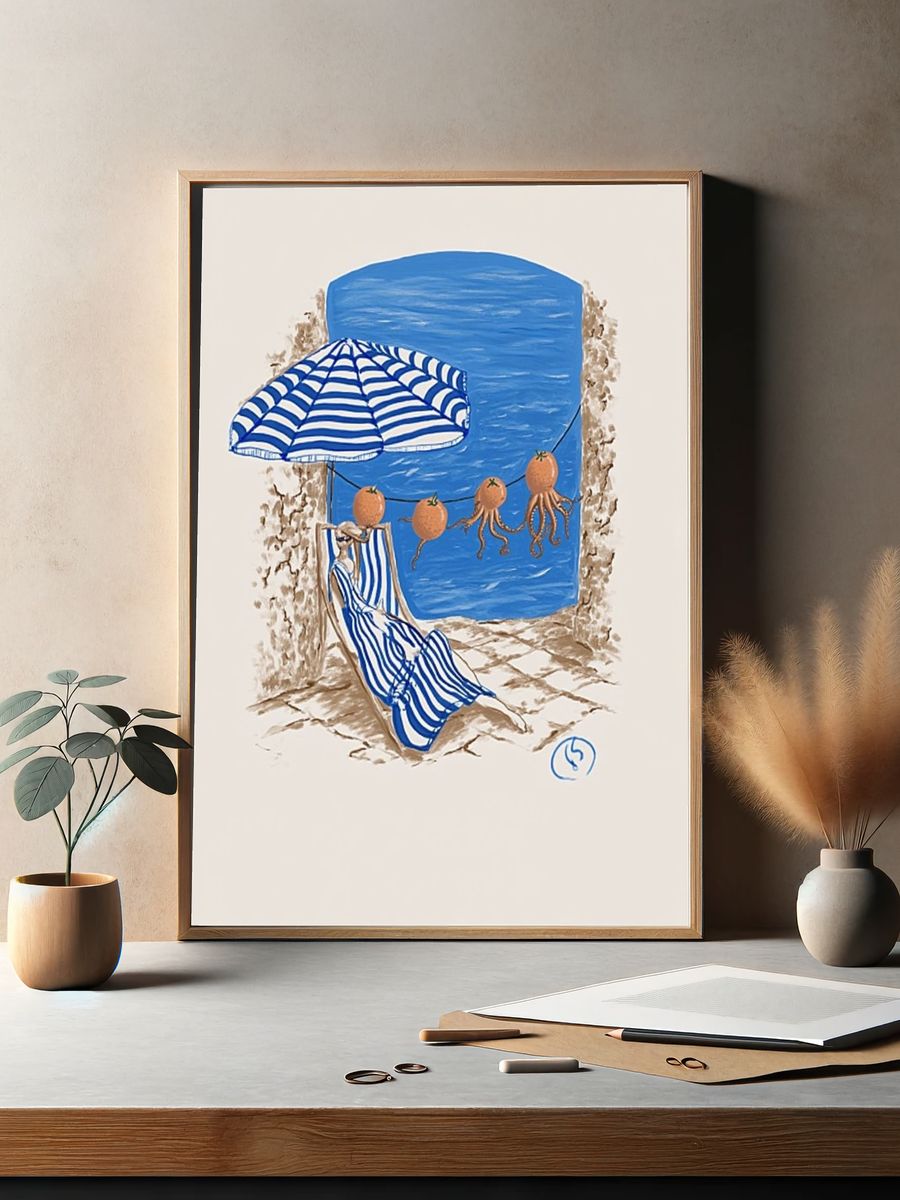 Beachside Relaxation — Illustration Print. — room view 2