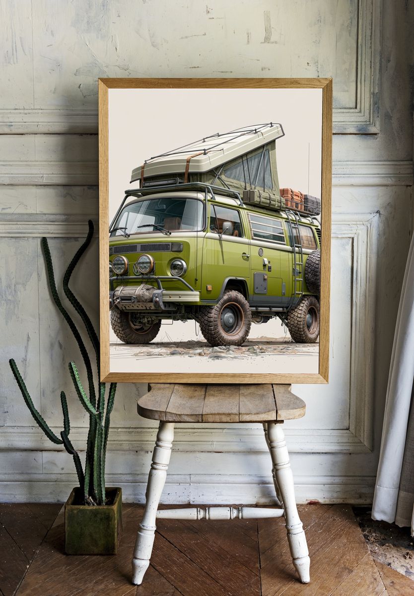 Off-Road Camper Van Illustration Poster. — room view 1