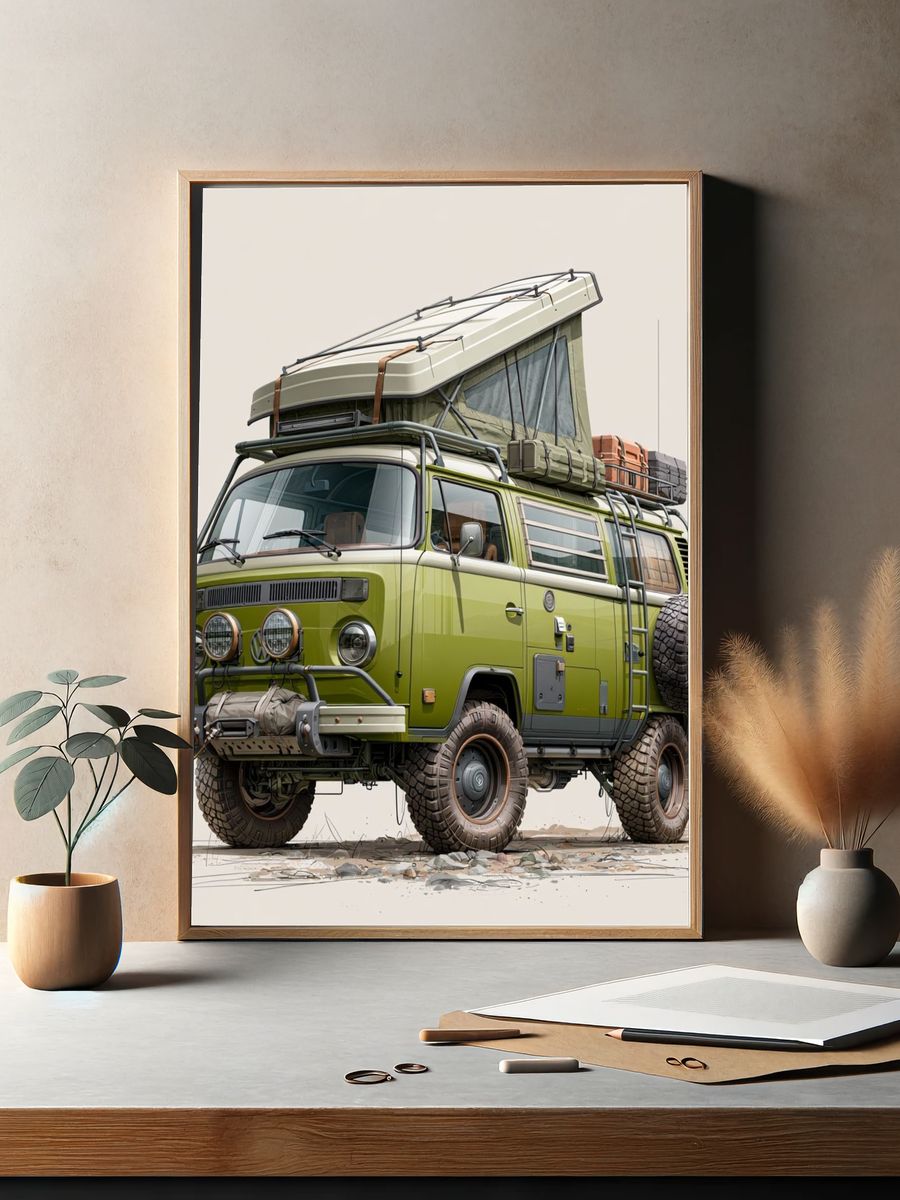 Off-Road Camper Van Illustration Poster. — room view 2