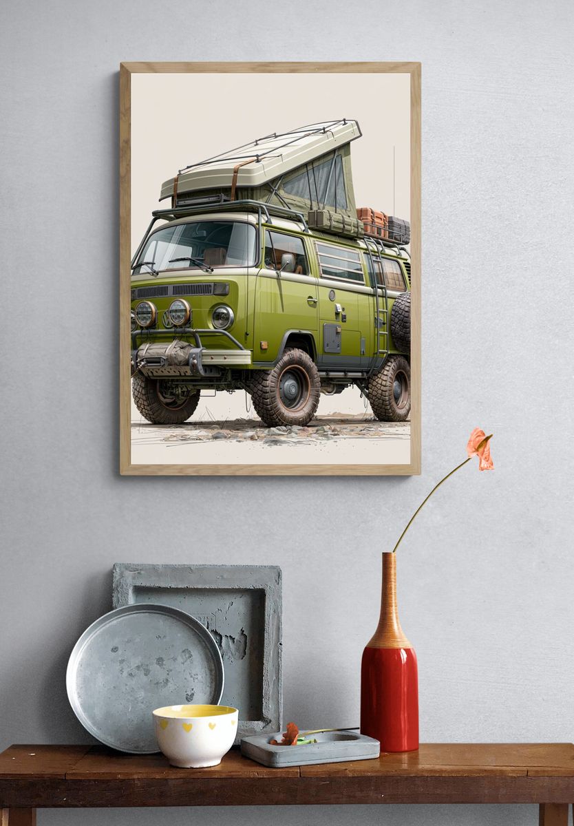 Off-Road Camper Van Illustration Poster. — room view 3