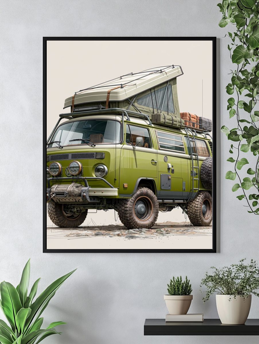 Off-Road Camper Van Illustration Poster. — room view 4