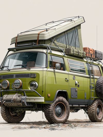 Off-Road Camper Van Illustration Poster. poster