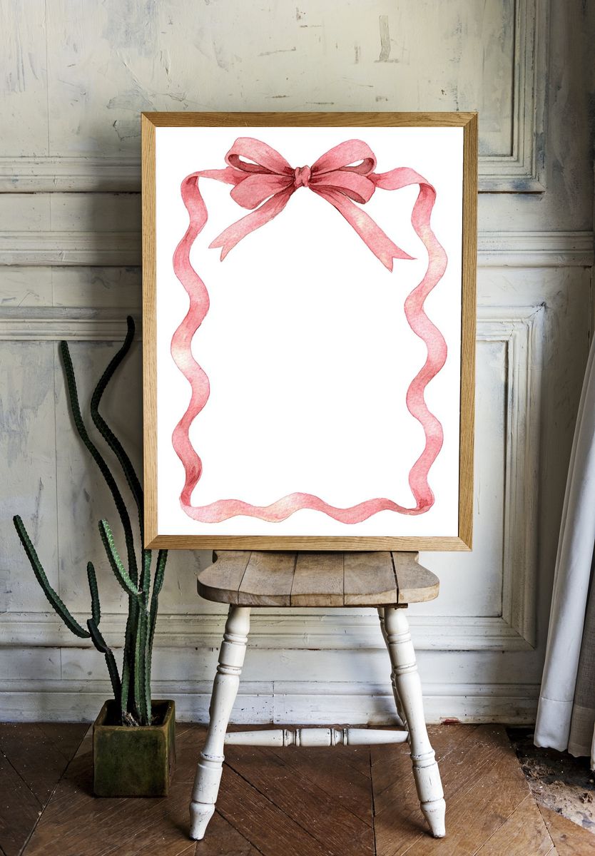 Pink Ribbon Frame Watercolor Print. — room view 1