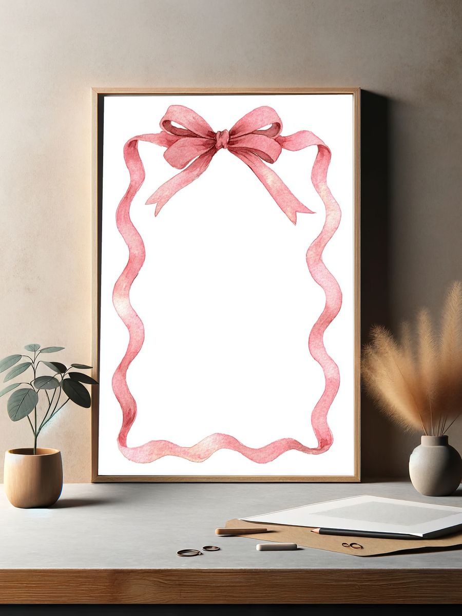 Pink Ribbon Frame Watercolor Print. — room view 2