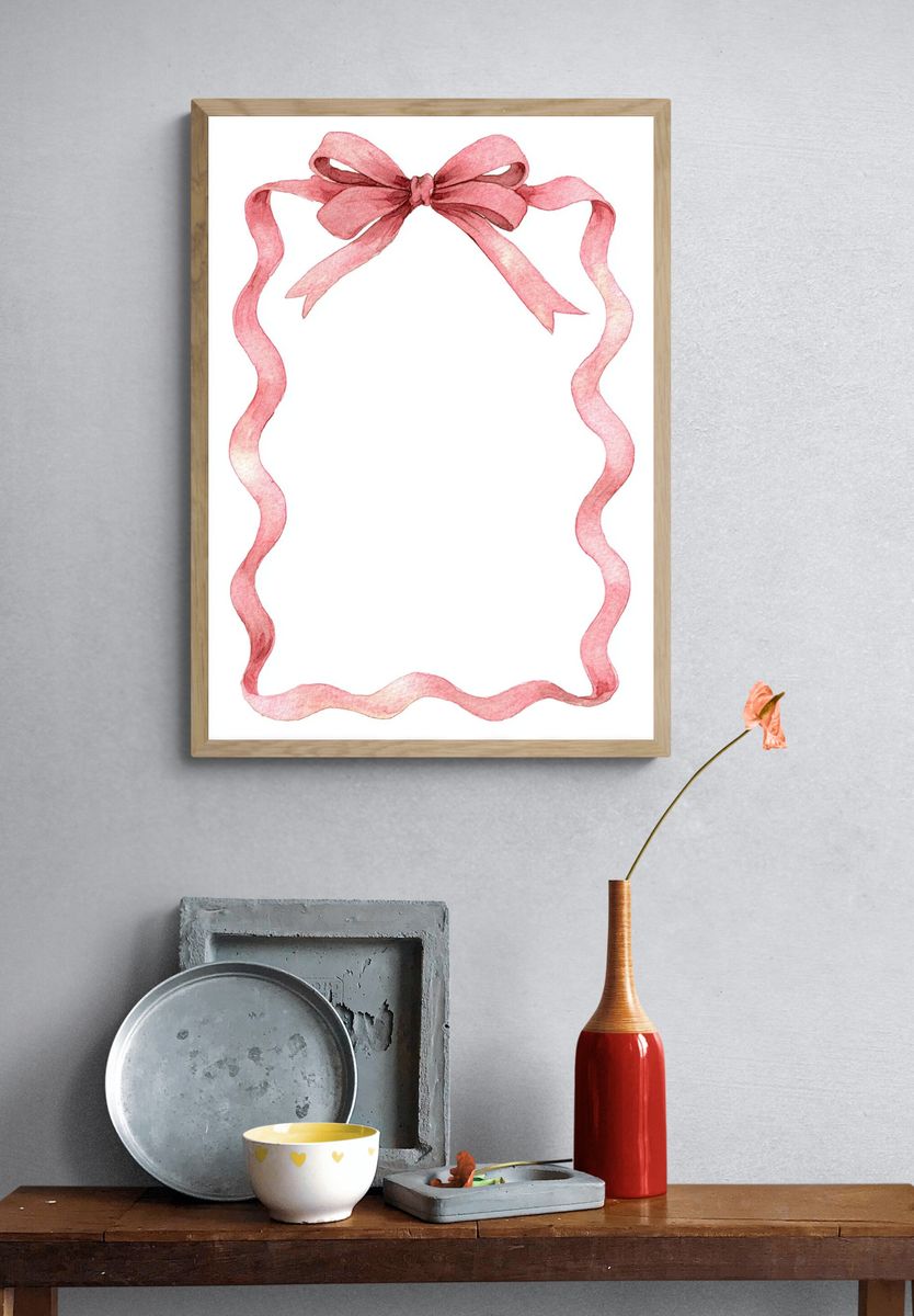 Pink Ribbon Frame Watercolor Print. — room view 3