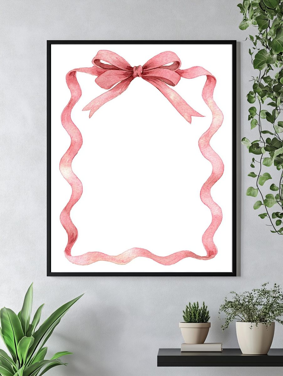 Pink Ribbon Frame Watercolor Print. — room view 4