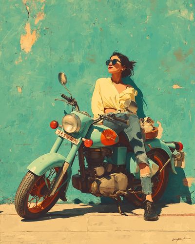 Vintage Motorcycle Girl — Illustration Print. poster print