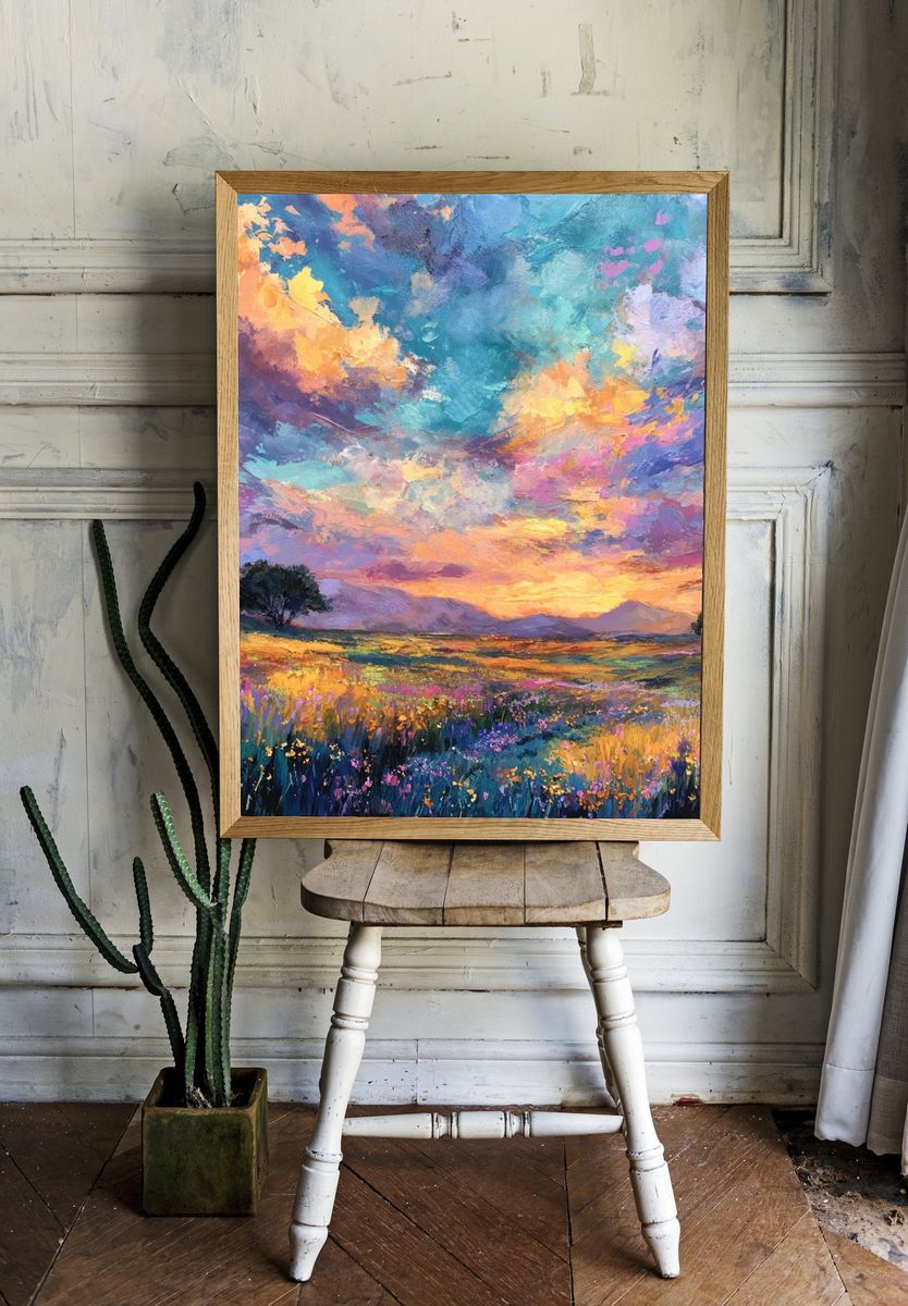 Sunset Meadow Impressionist Poster. — room view 1