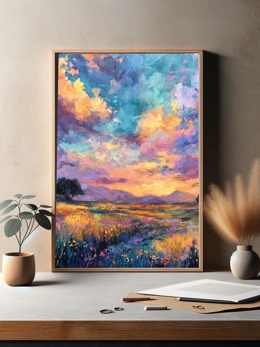 Sunset Meadow Impressionist Poster. — room view 2