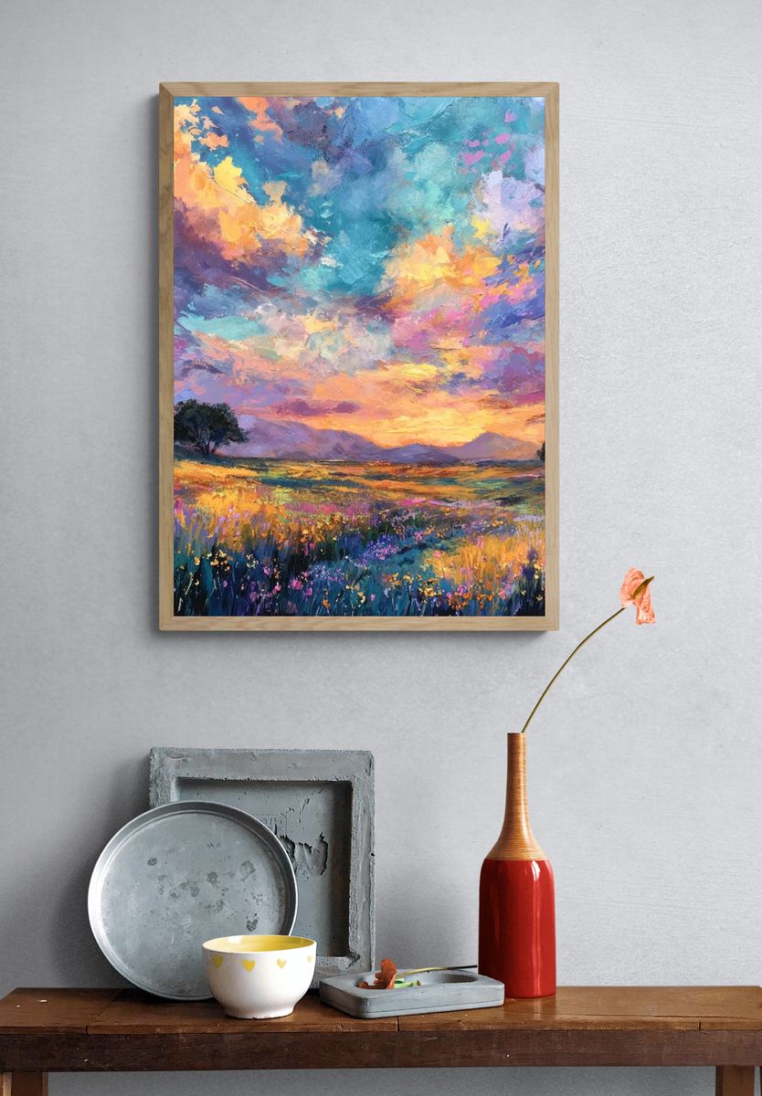 Sunset Meadow Impressionist Poster. — room view 3